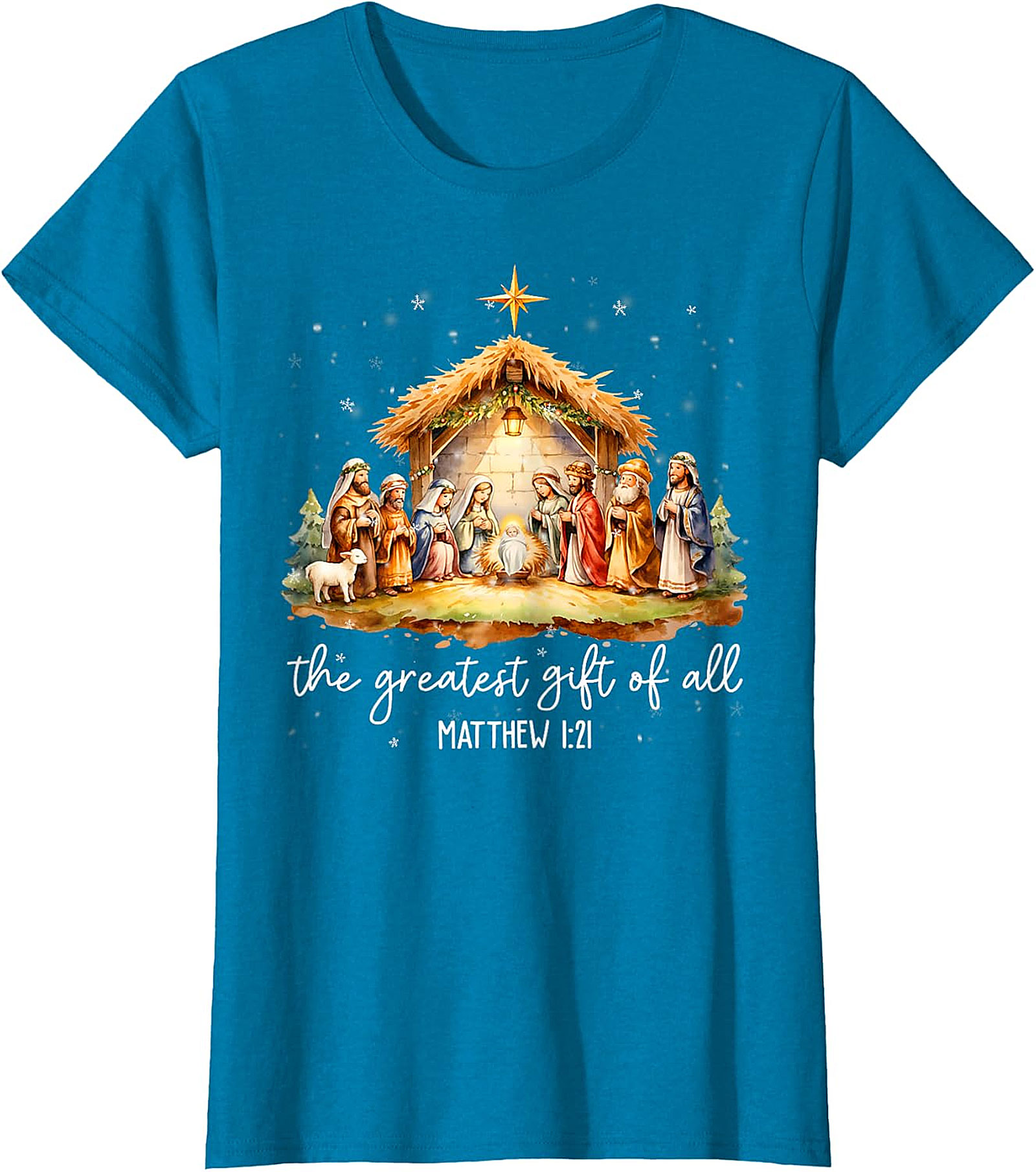 Nativity Scene Christmas T-Shirt | 'Greatest Gift of All' Matthew 