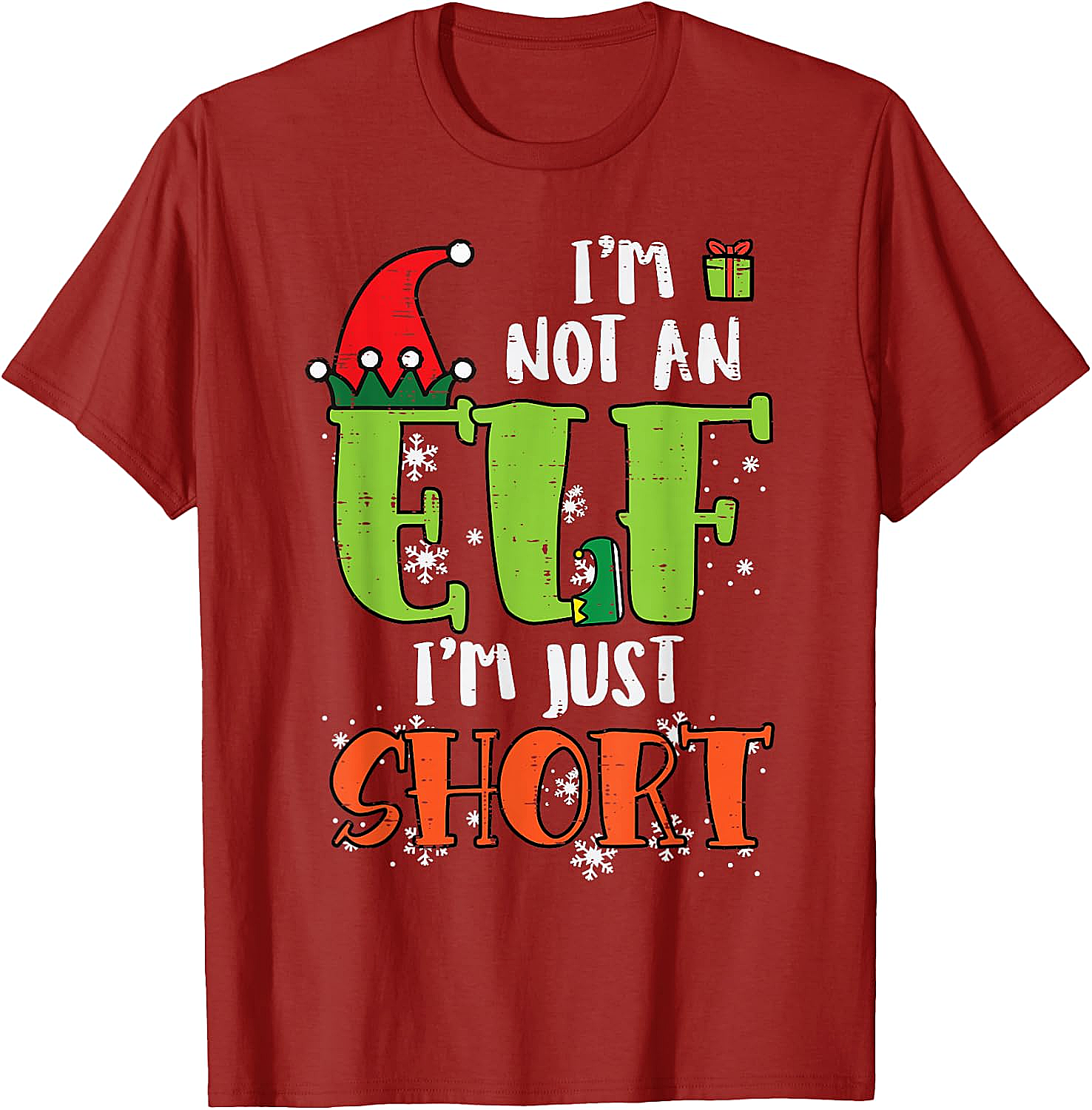 Funny Elf Just Short Christmas T-Shirt Holiday Tee