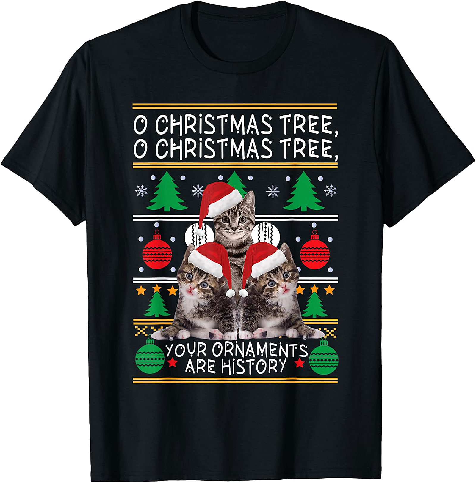 Funny Cat Christmas Ugly Sweater T-Shirt | Holiday Humor