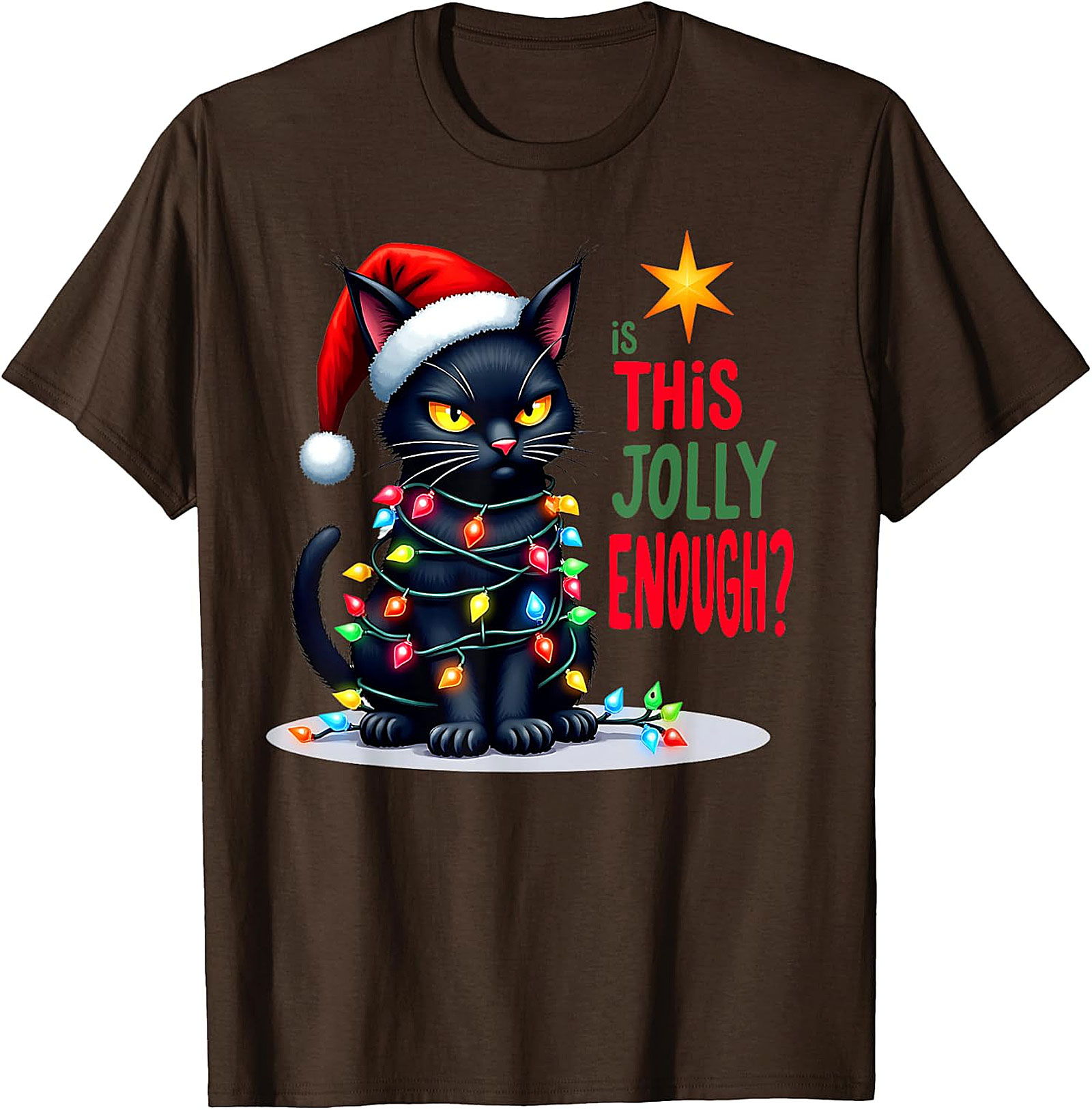  Grumpy Black Cat Christmas Lights T-Shirt | Jolly Enough Tee