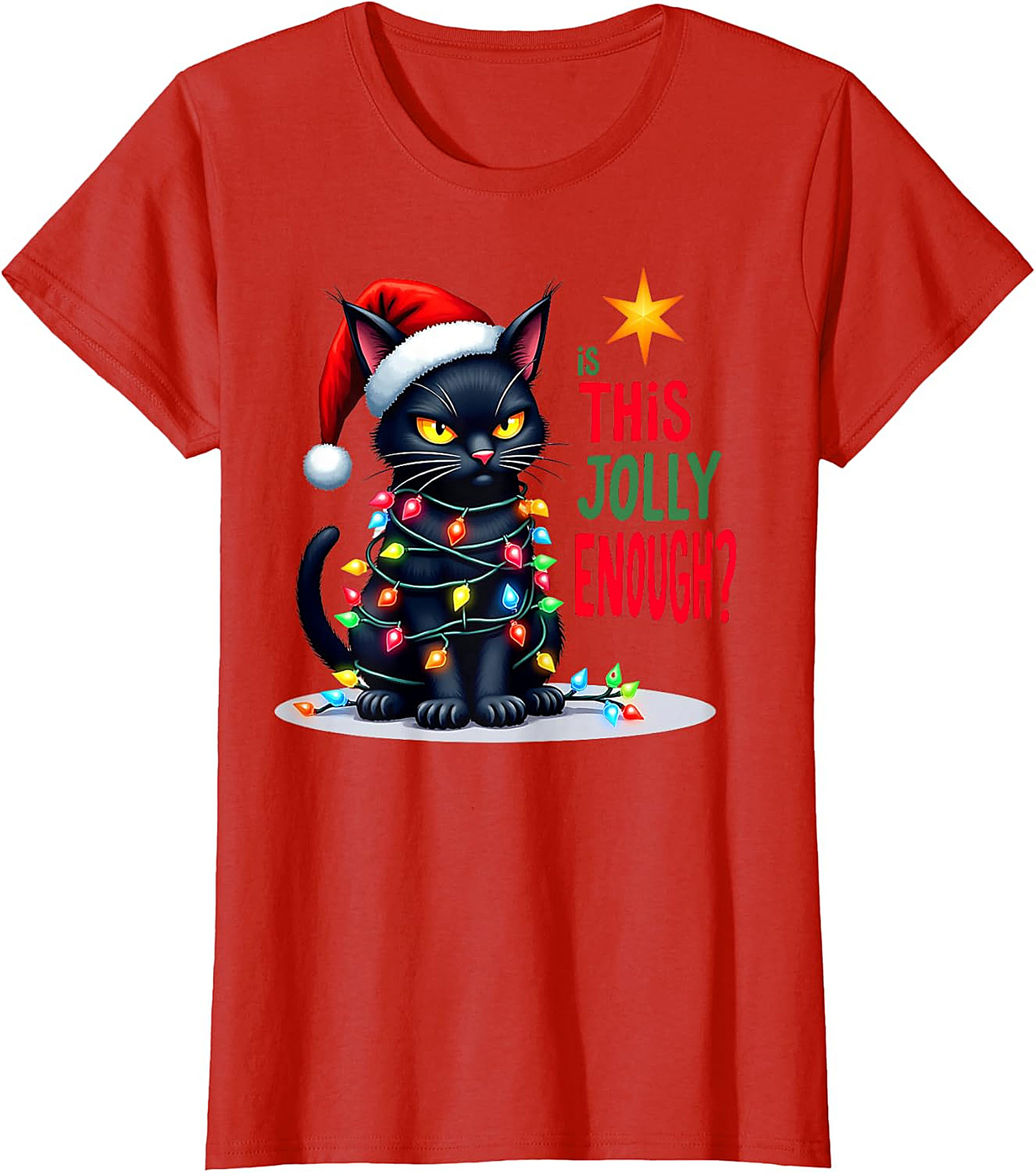  Grumpy Black Cat Christmas Lights T-Shirt | Jolly Enough Tee