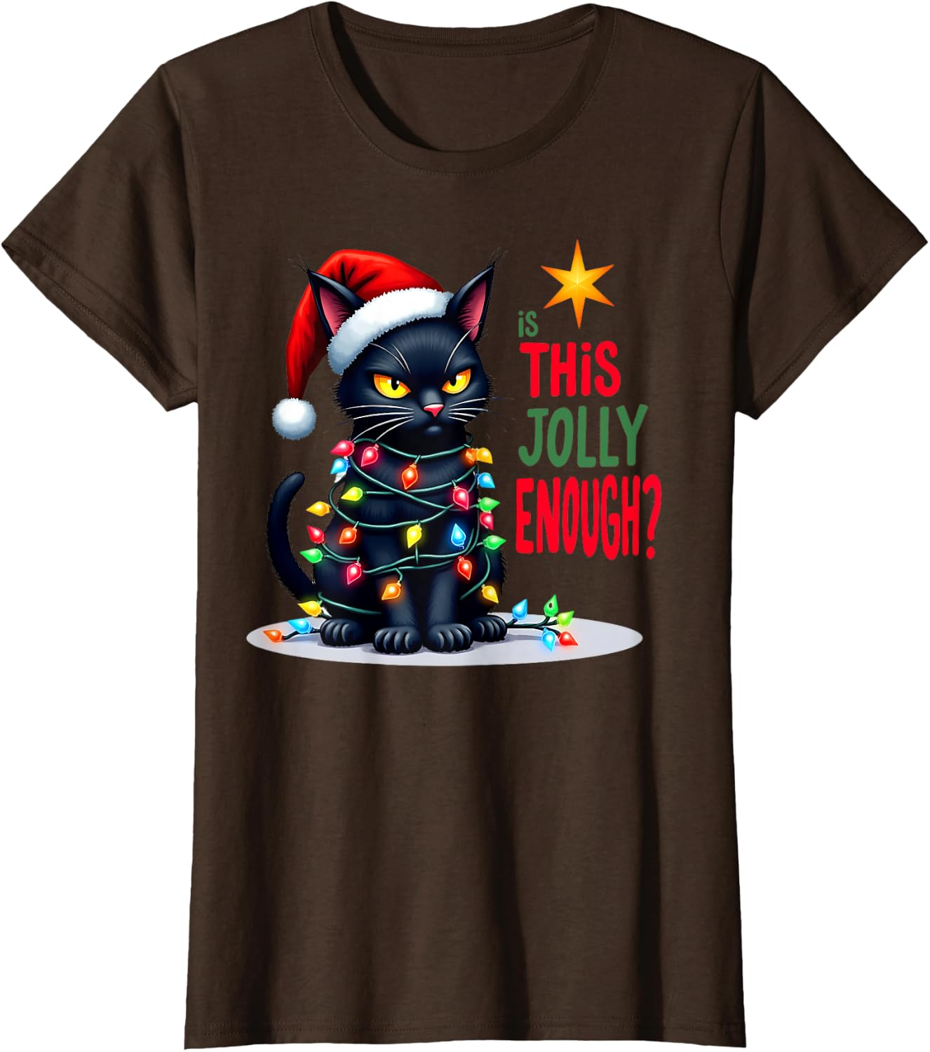  Grumpy Black Cat Christmas Lights T-Shirt | Jolly Enough Tee