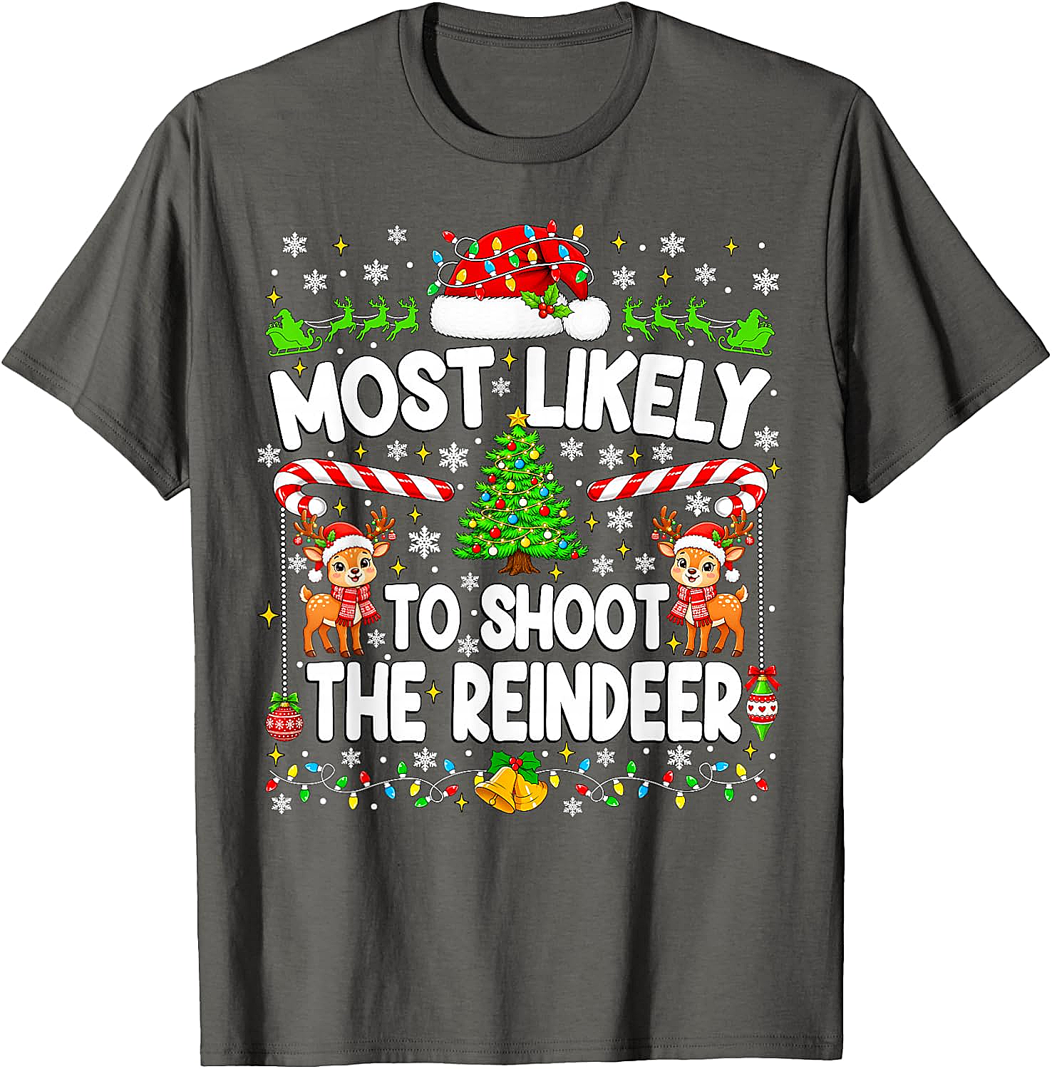 Funny Most Likely to Shoot Reindeer Xmas T-Shirt