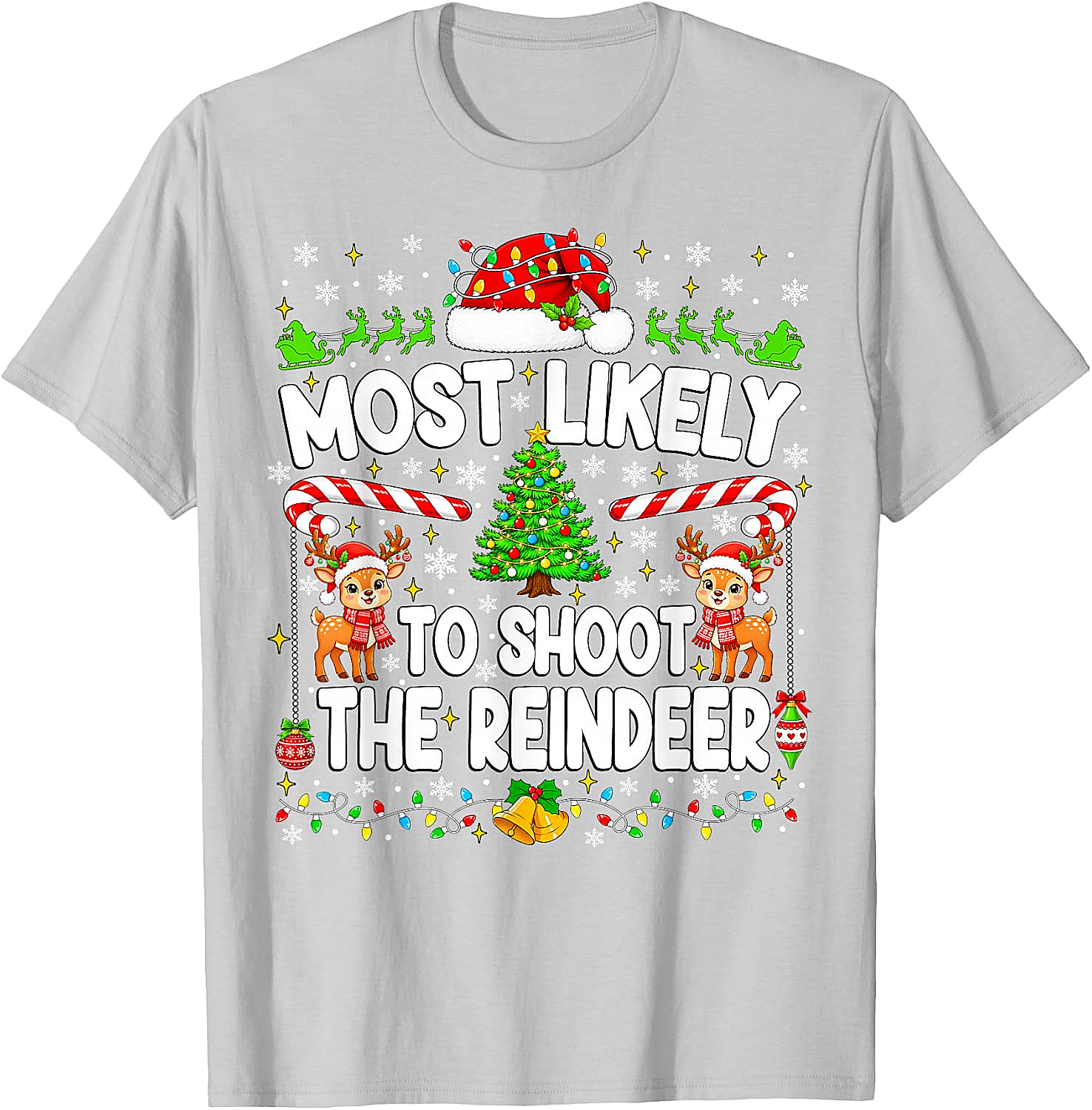 Funny Most Likely to Shoot Reindeer Xmas T-Shirt