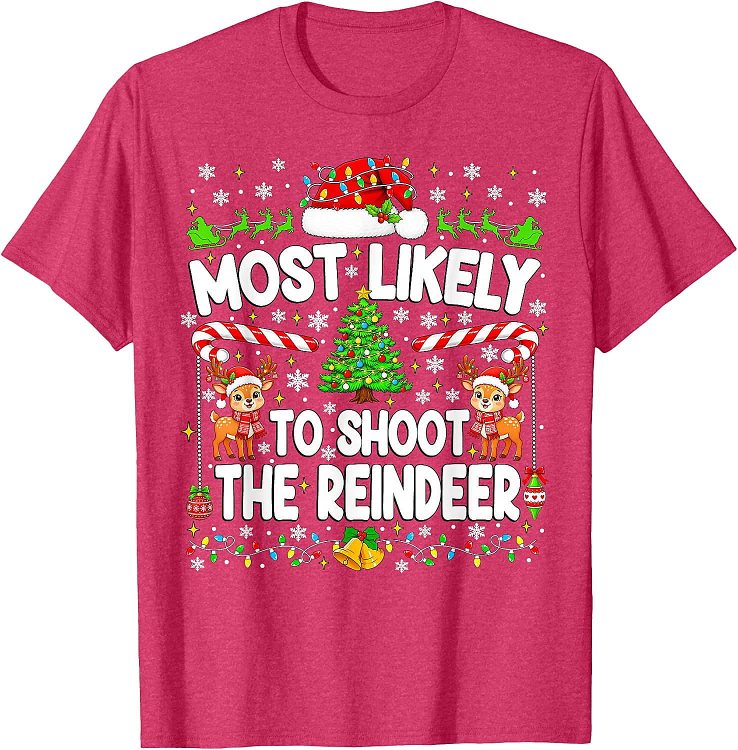 Funny Most Likely to Shoot Reindeer Xmas T-Shirt