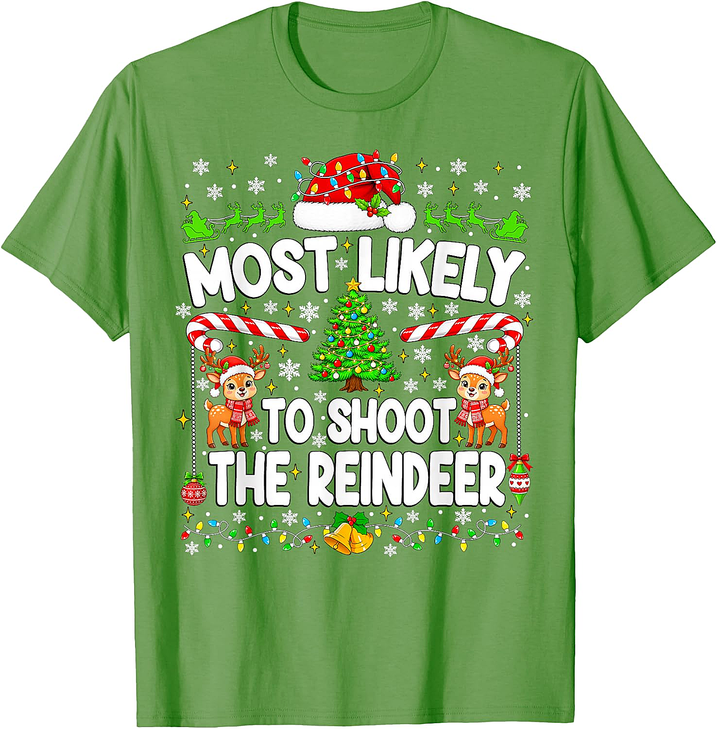 Funny Most Likely to Shoot Reindeer Xmas T-Shirt