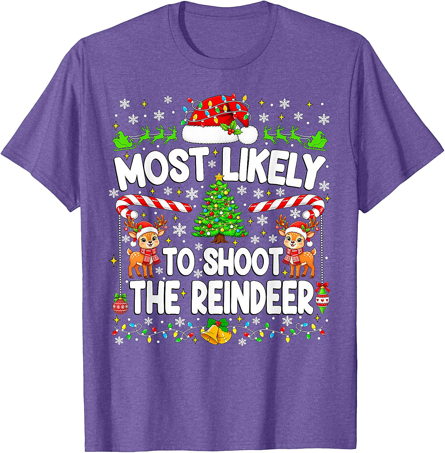 Funny Most Likely to Shoot Reindeer Xmas T-Shirt