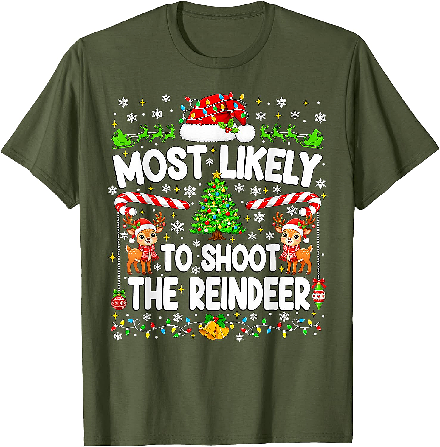 Funny Most Likely to Shoot Reindeer Xmas T-Shirt