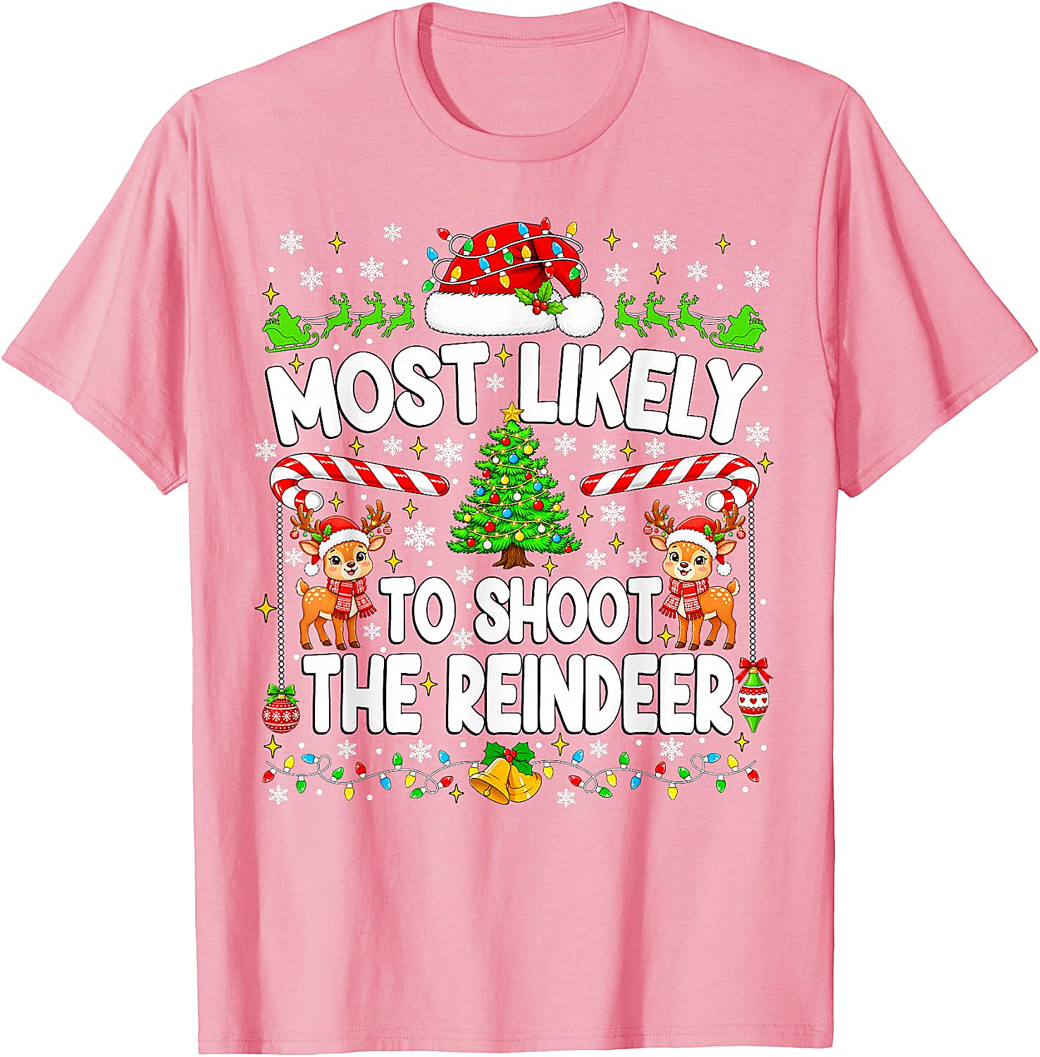Funny Most Likely to Shoot Reindeer Xmas T-Shirt