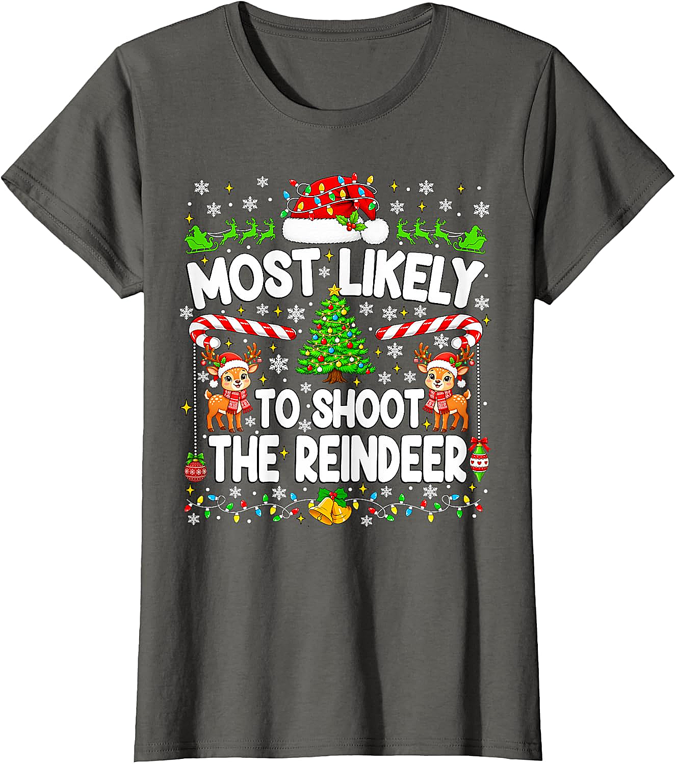 Funny Most Likely to Shoot Reindeer Xmas T-Shirt