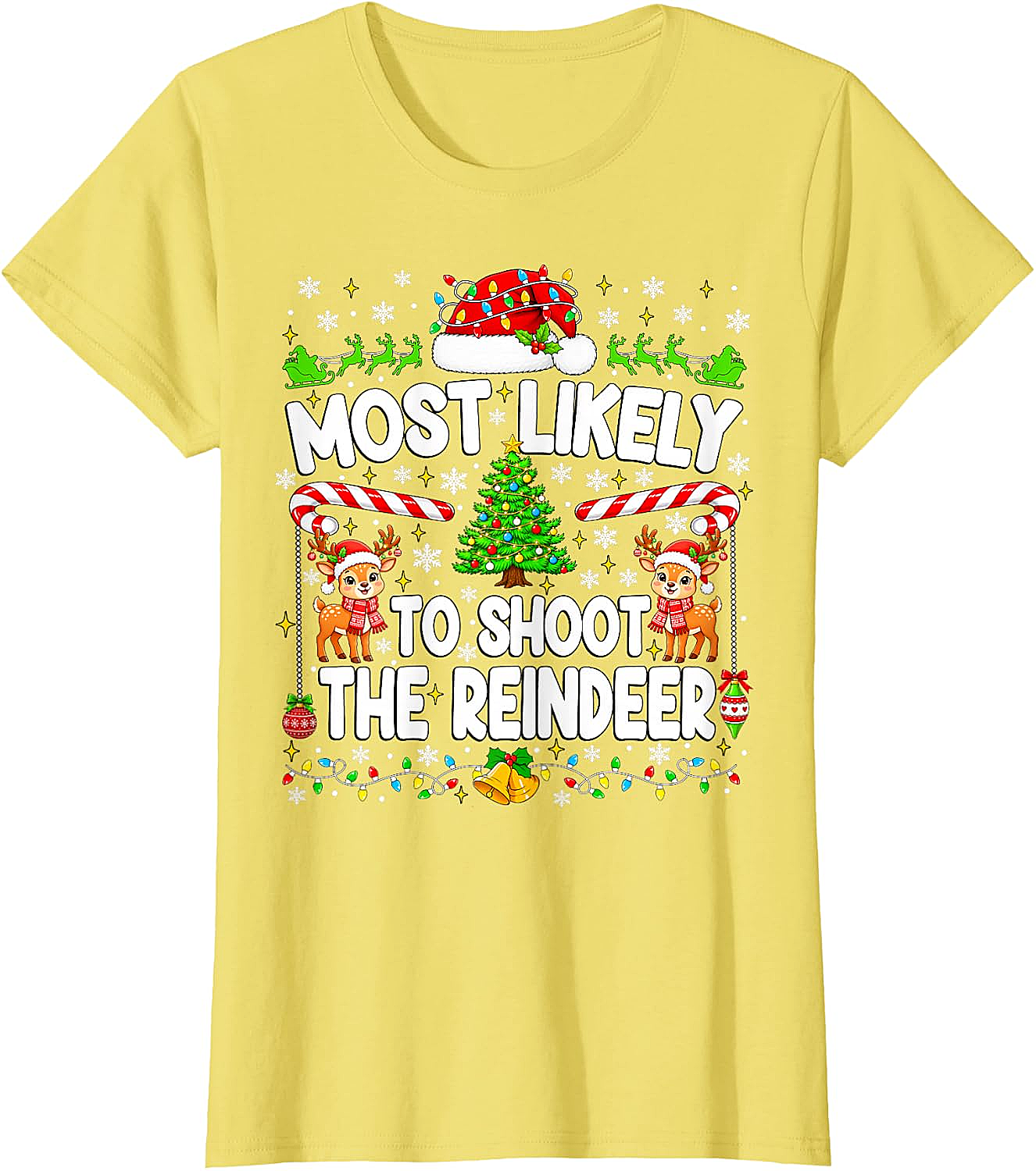 Funny Most Likely to Shoot Reindeer Xmas T-Shirt