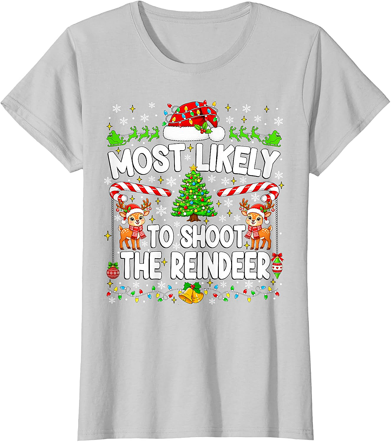 Funny Most Likely to Shoot Reindeer Xmas T-Shirt