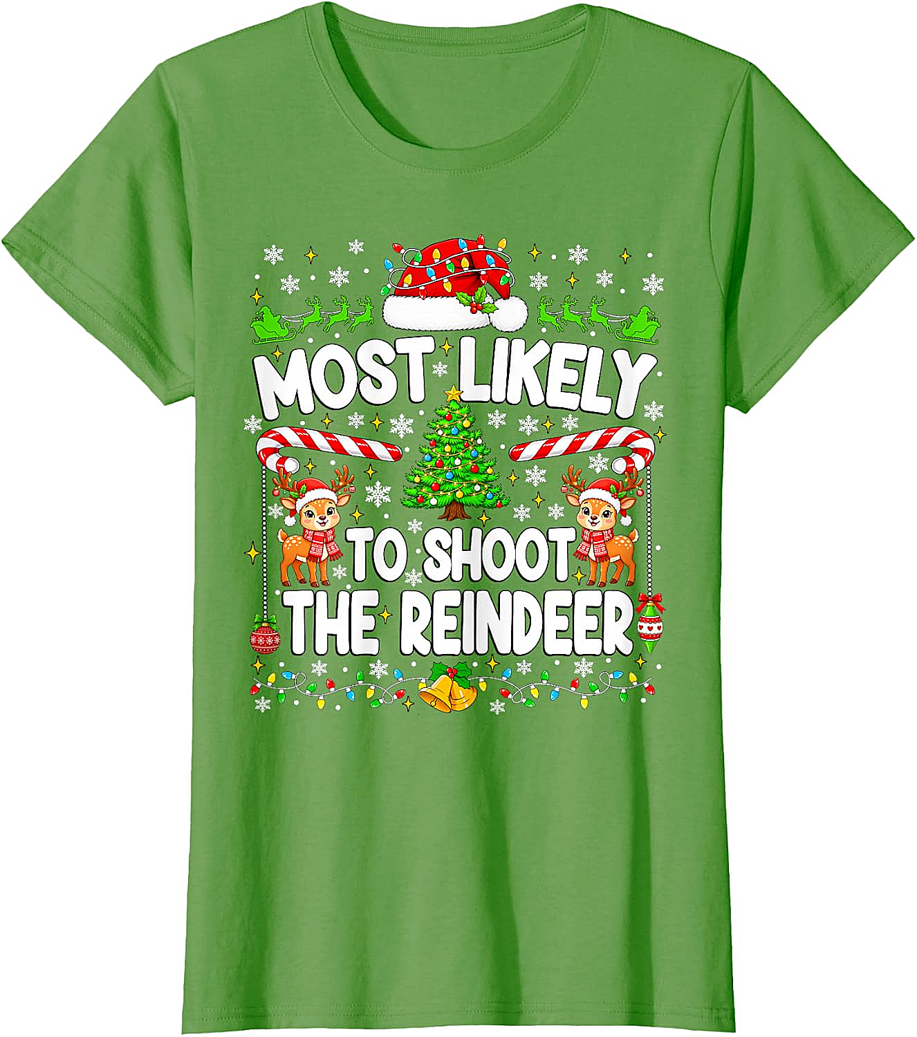 Funny Most Likely to Shoot Reindeer Xmas T-Shirt