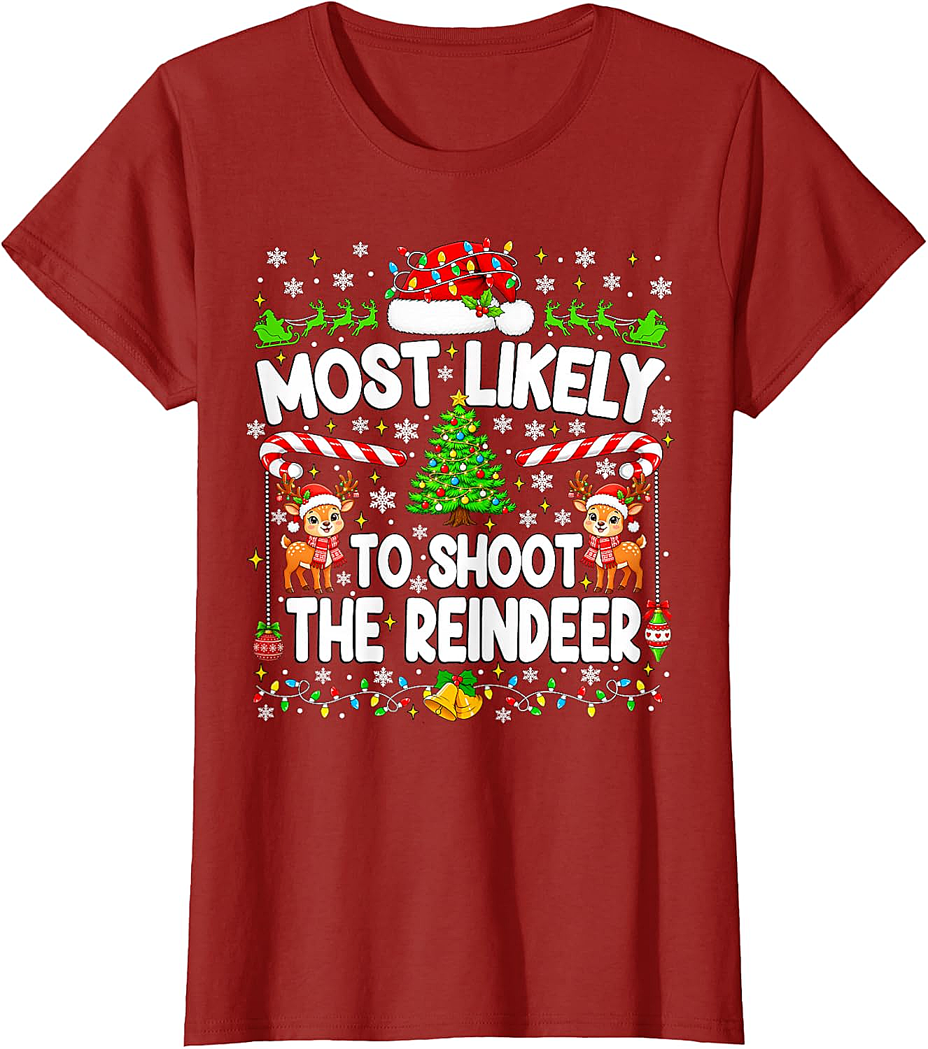 Funny Most Likely to Shoot Reindeer Xmas T-Shirt