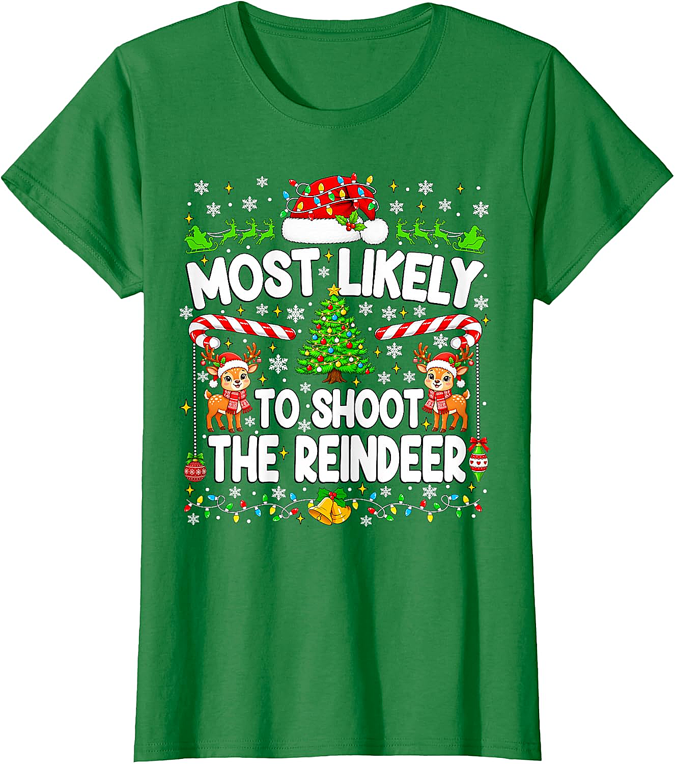 Funny Most Likely to Shoot Reindeer Xmas T-Shirt