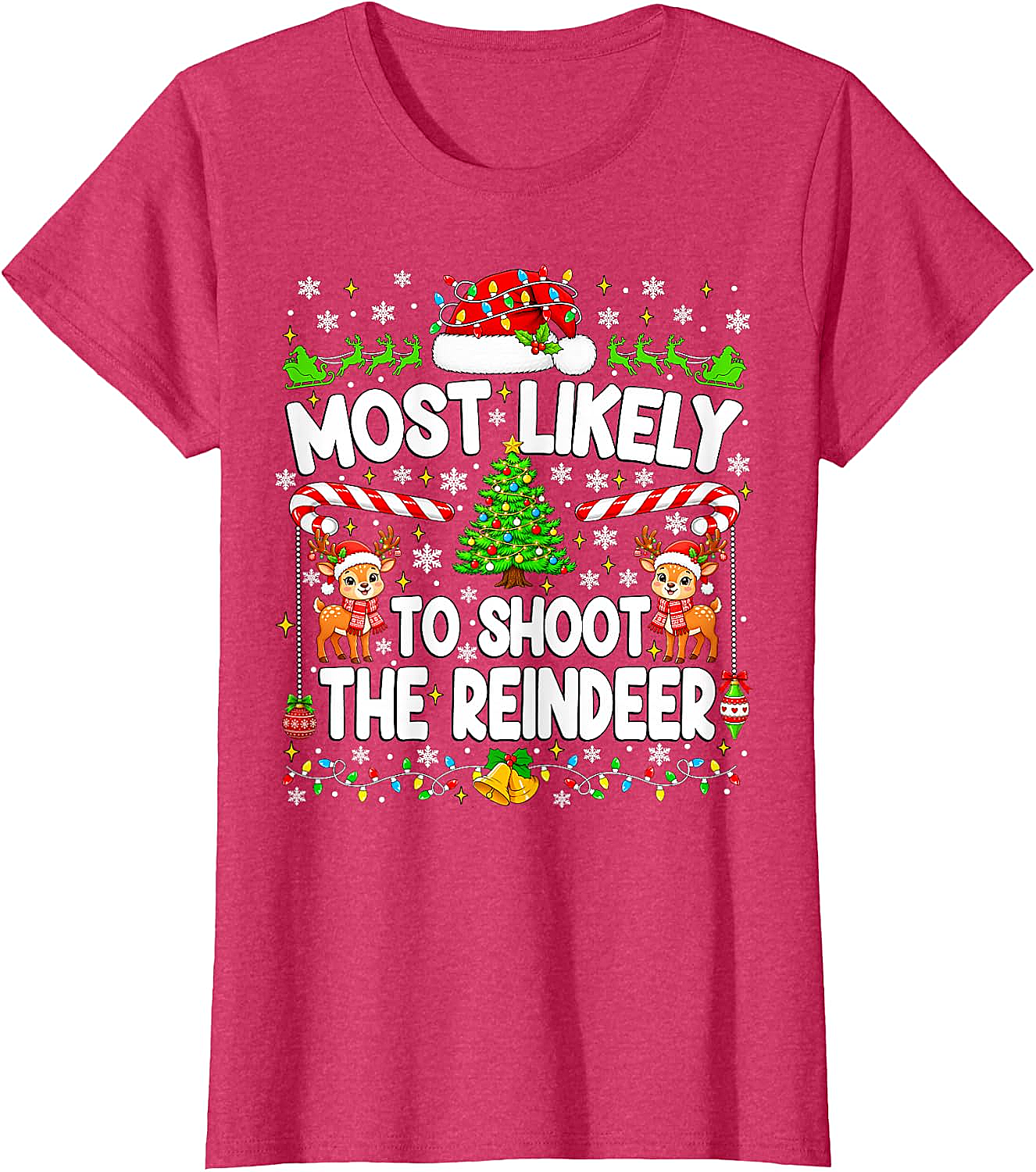 Funny Most Likely to Shoot Reindeer Xmas T-Shirt