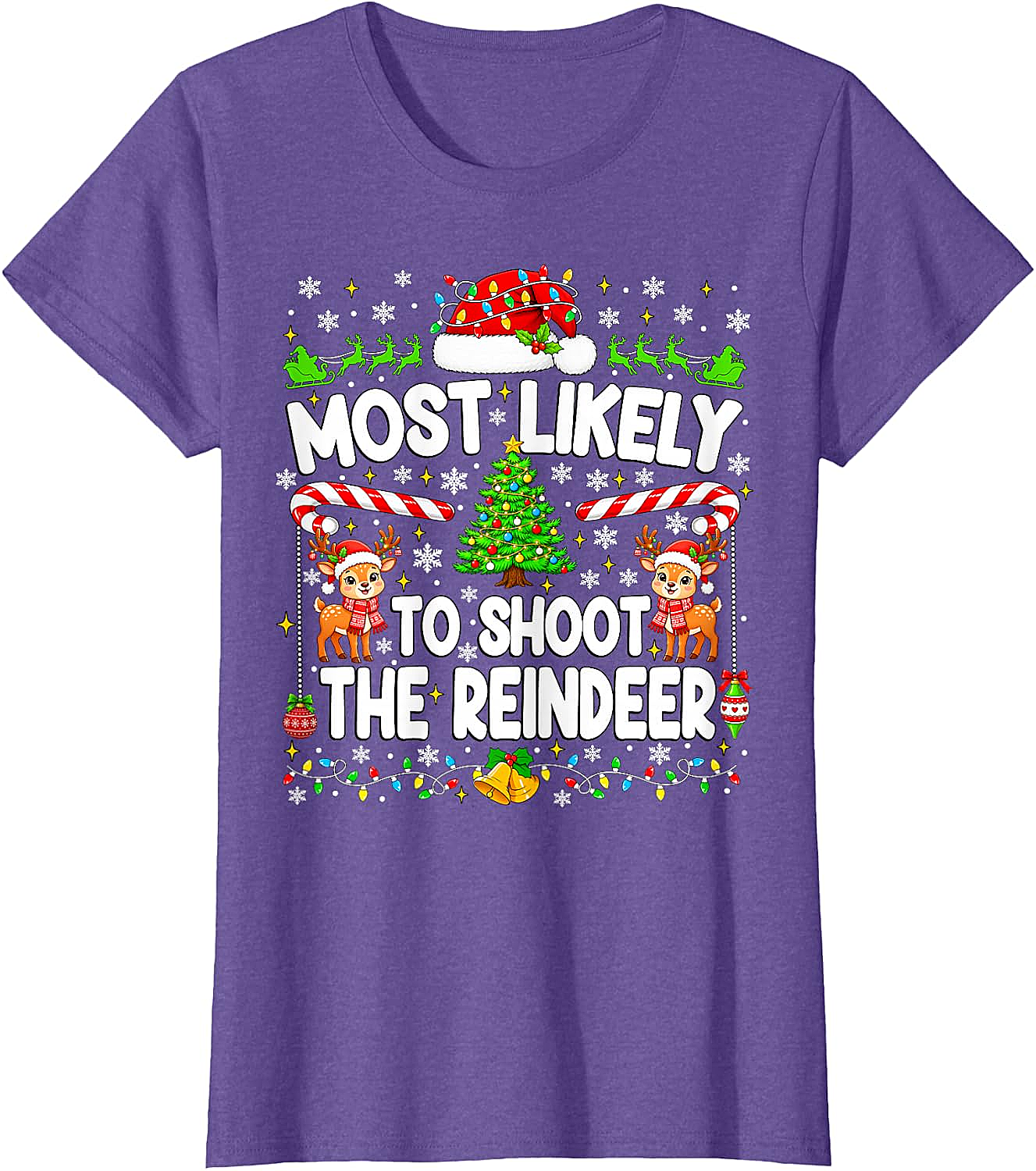 Funny Most Likely to Shoot Reindeer Xmas T-Shirt