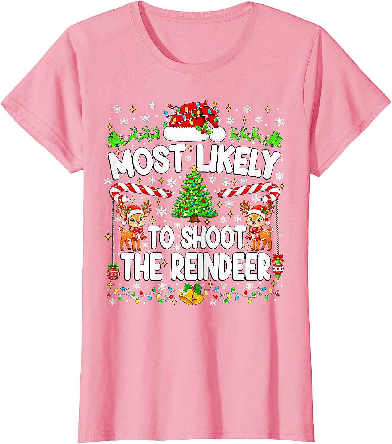 Funny Most Likely to Shoot Reindeer Xmas T-Shirt