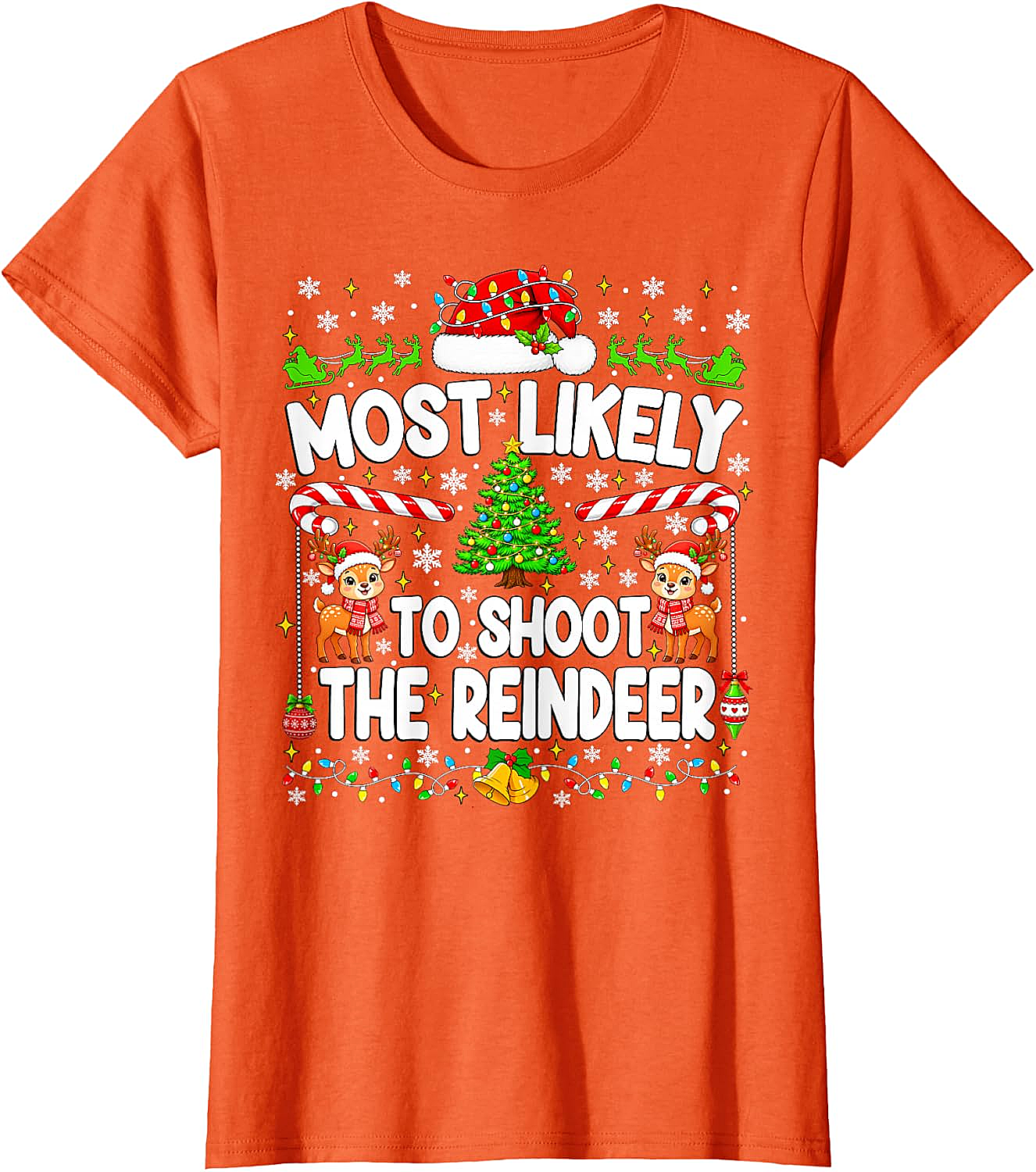 Funny Most Likely to Shoot Reindeer Xmas T-Shirt