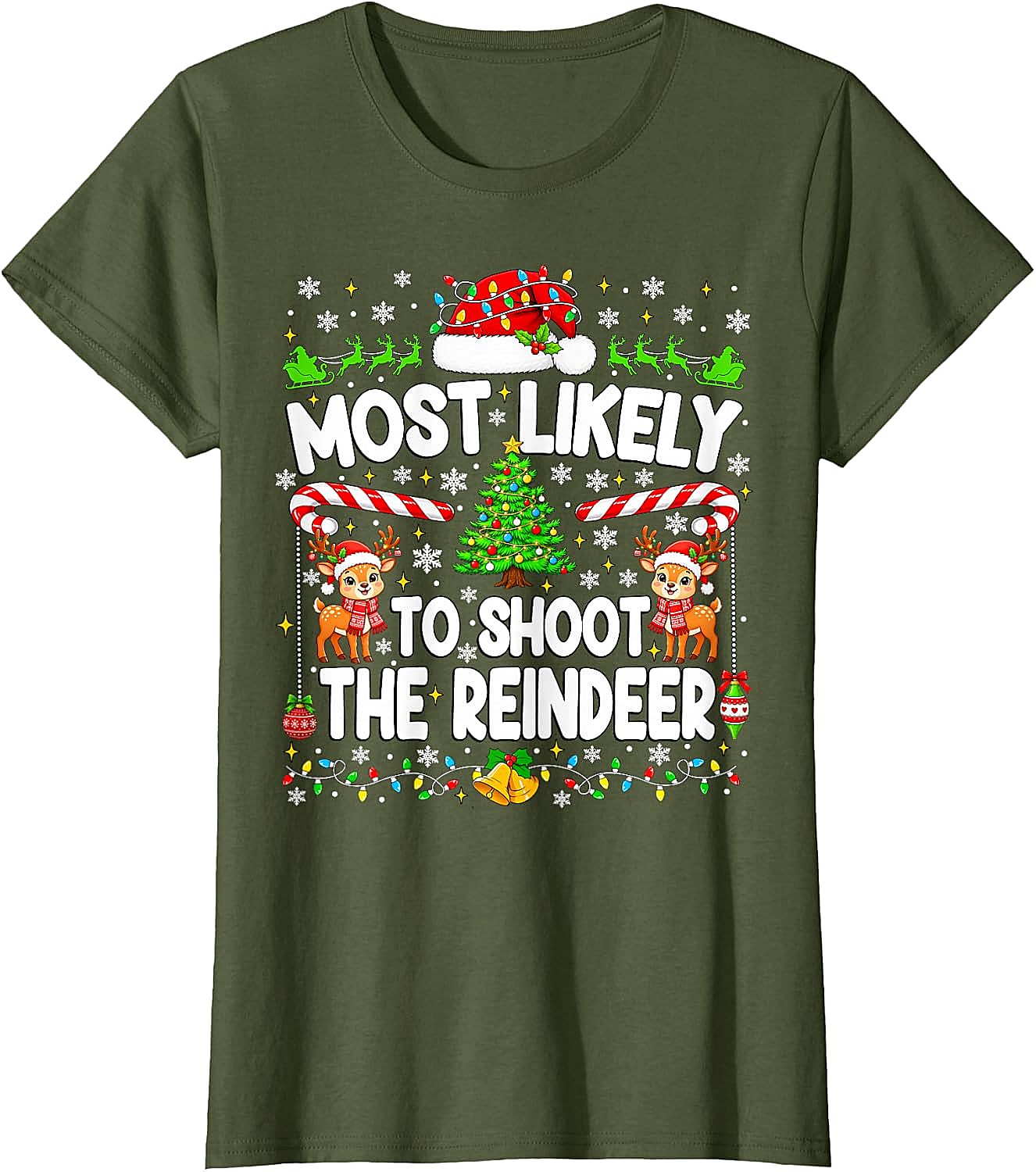 Funny Most Likely to Shoot Reindeer Xmas T-Shirt