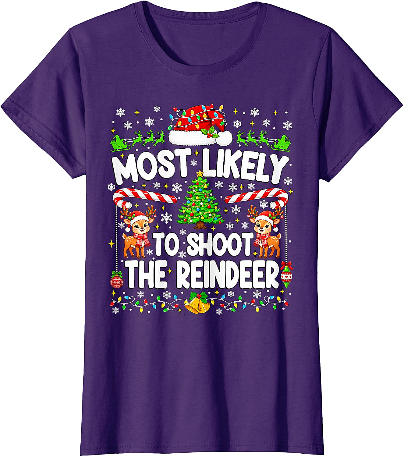 Funny Most Likely to Shoot Reindeer Xmas T-Shirt