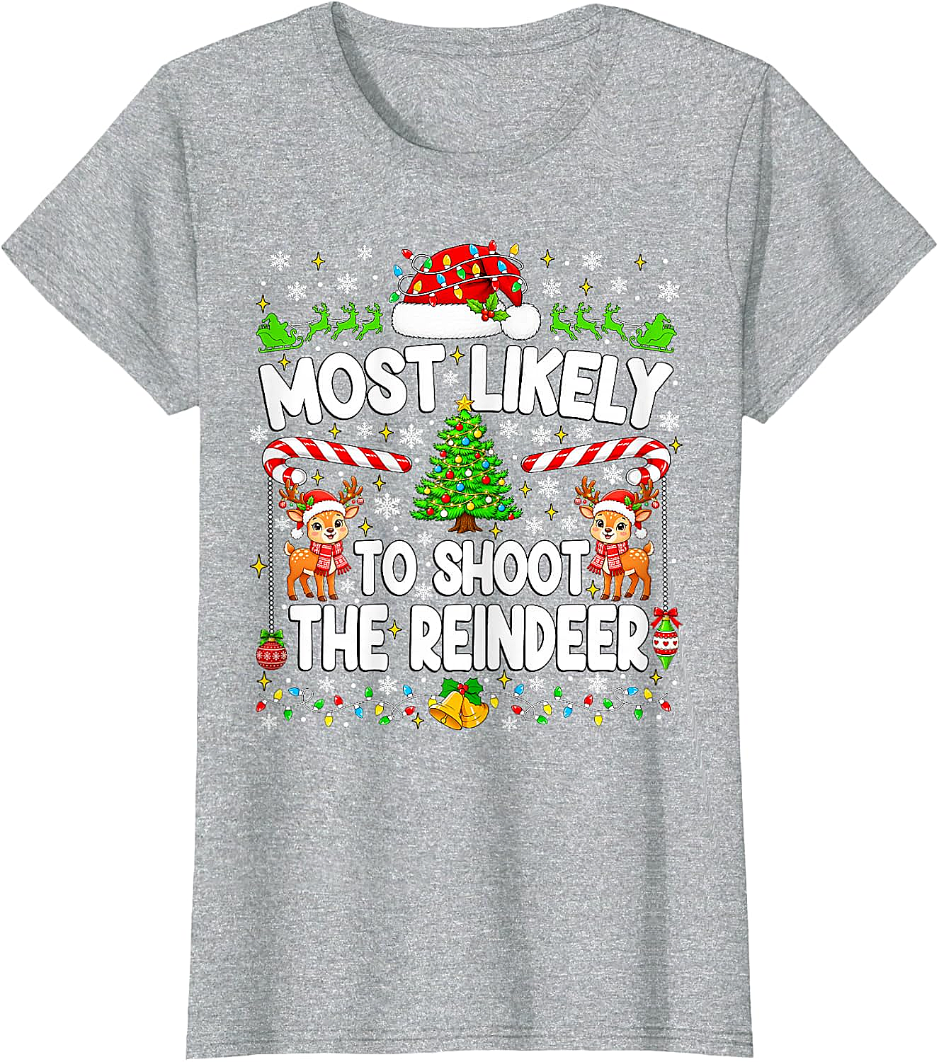 Funny Most Likely to Shoot Reindeer Xmas T-Shirt
