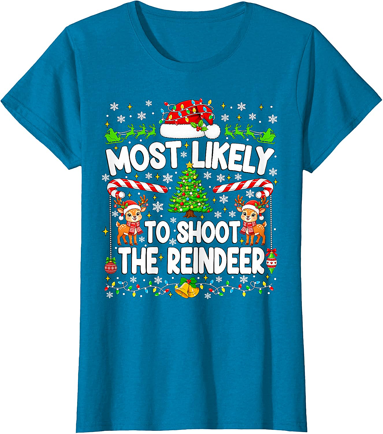 Funny Most Likely to Shoot Reindeer Xmas T-Shirt