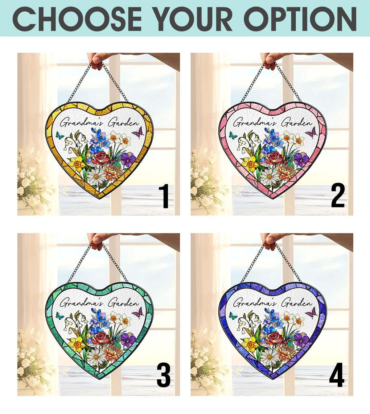 Personalized Grandma's Garden Stained Glass Suncatcher,Birth Month ...