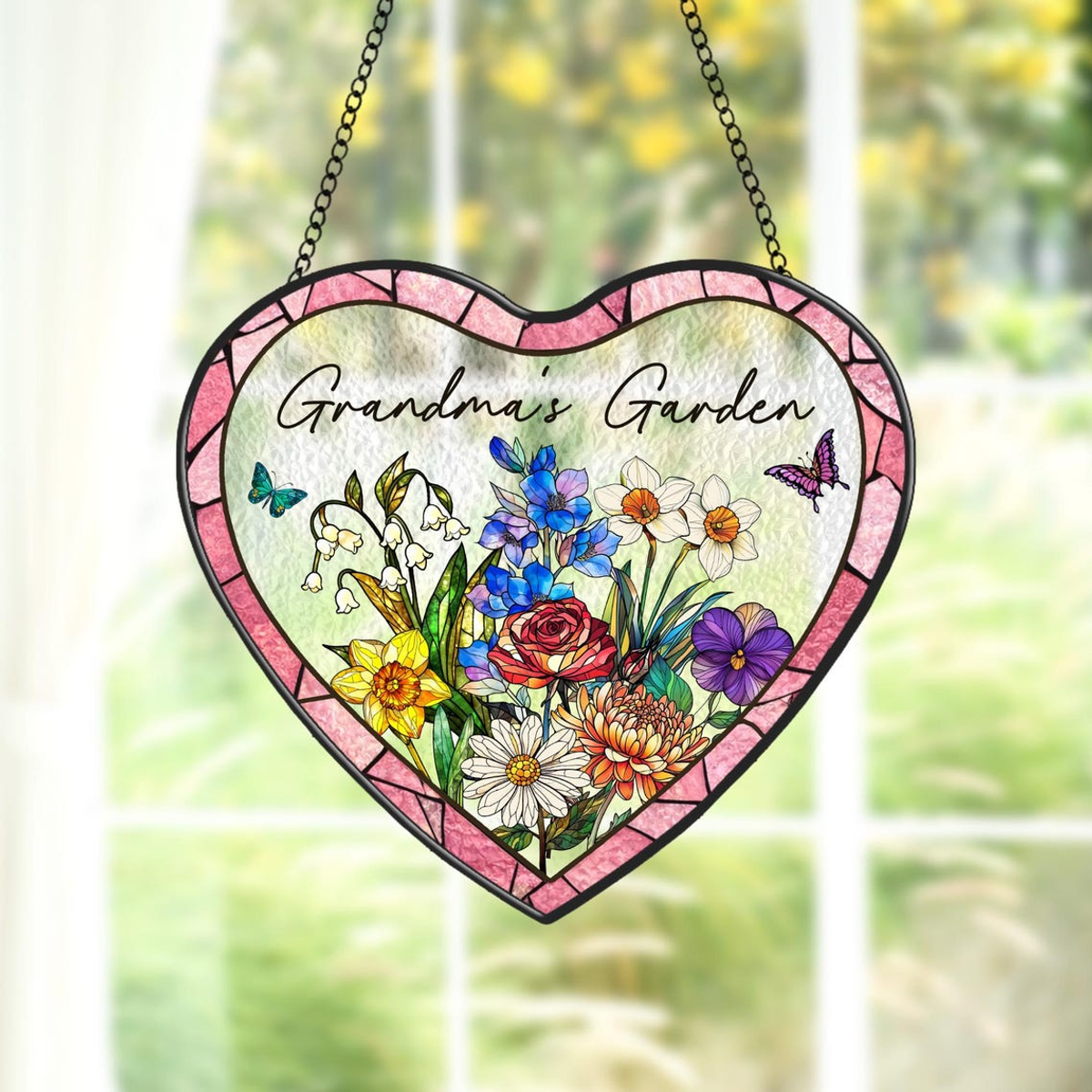 Personalized Grandma's Garden Stained Glass Suncatcher,Birth Month ...