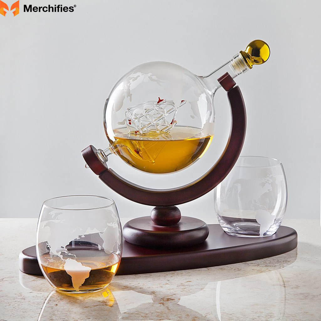 Etched Whiskey Globe Decanter