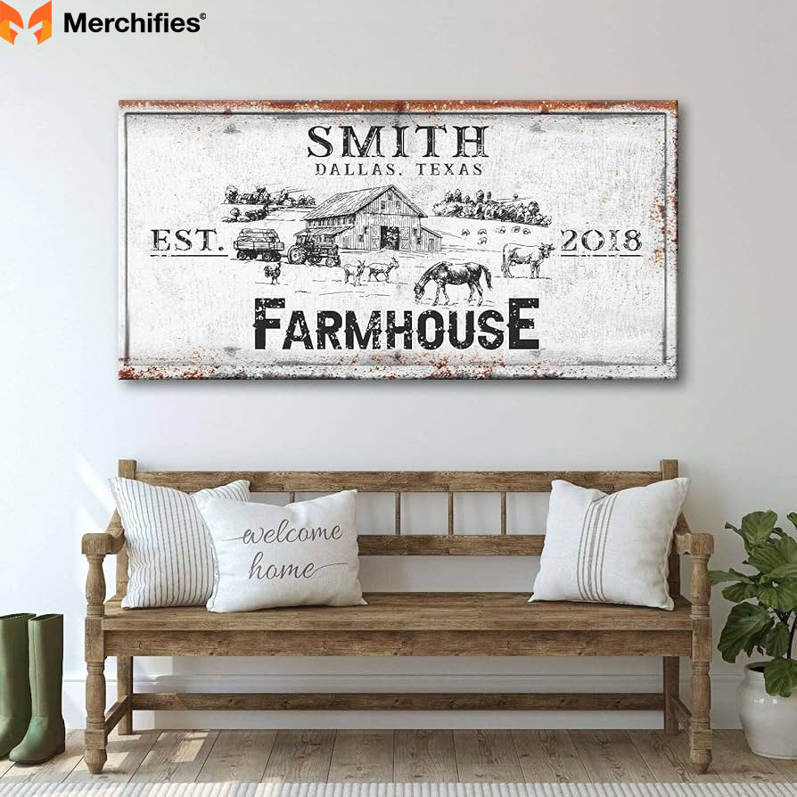 Farmhouse Wall Decor Personalized Canvas Print