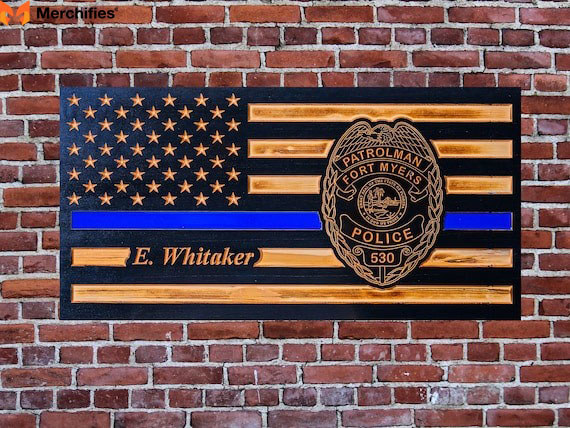 Personalized Thin Blue Line Wooden Sign