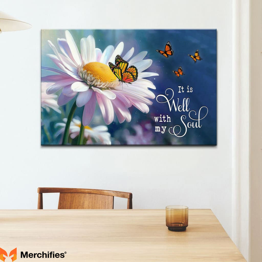 Daisy Flowers and Butterflies Canvas Print