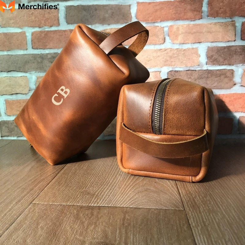 Leather Dopp Kit Bag with Customization