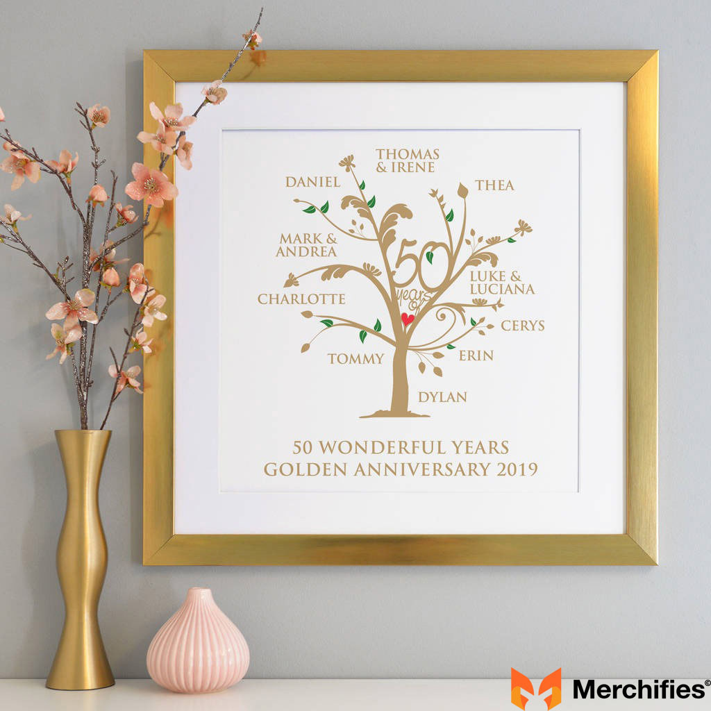 Thoughtful golden family tree – unusual 50 year anniversary gift