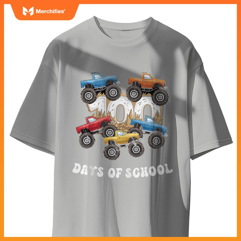 100 Days Of School Monster Truck For Teacher Kids Boys Girls T-Shirt