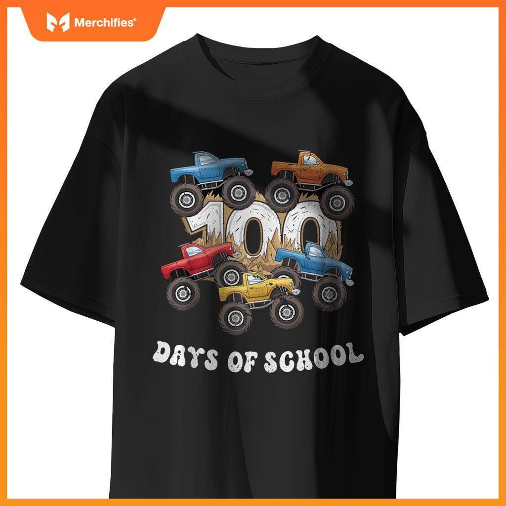 100 Days Of School Monster Truck For Teacher Kids Boys Girls T-Shirt