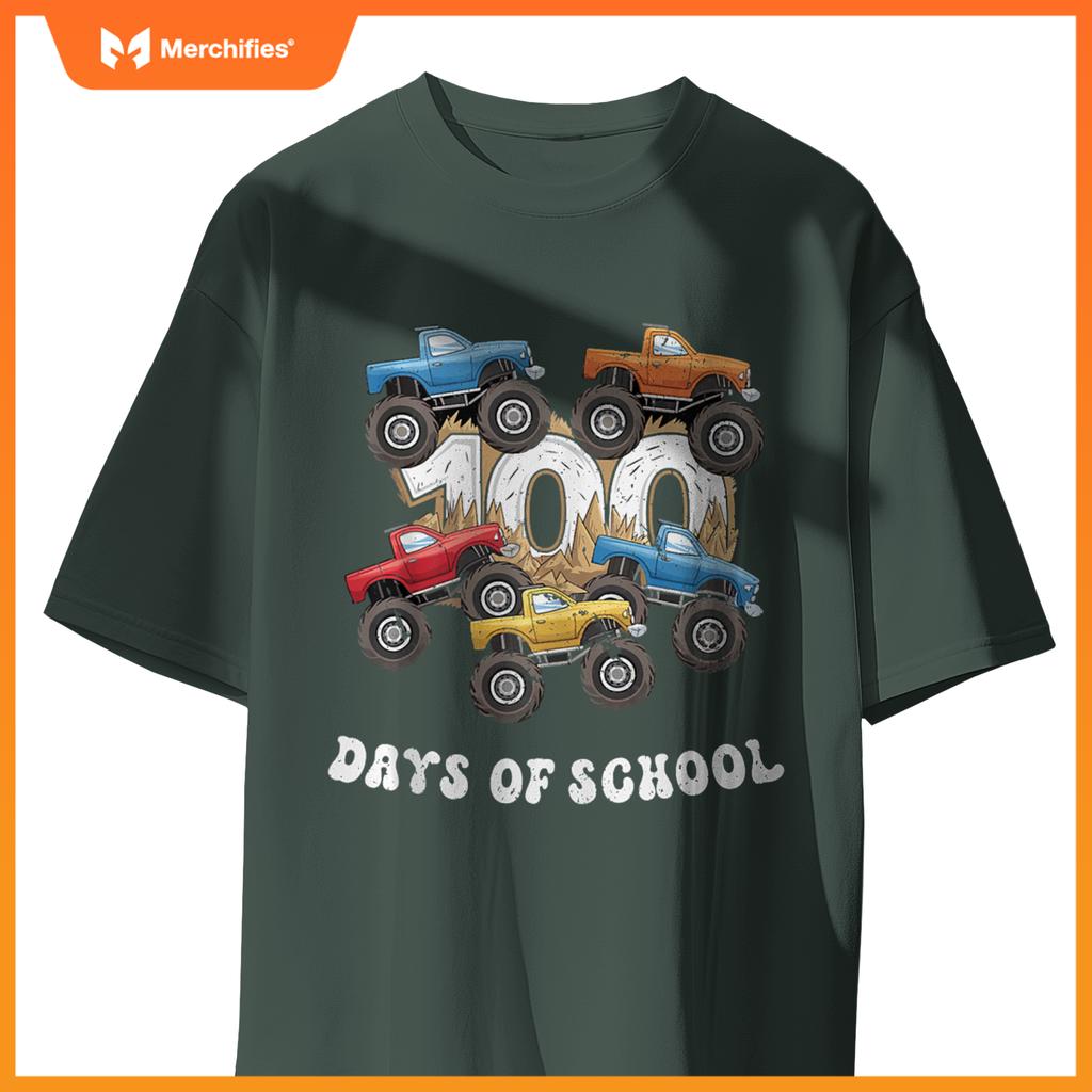 100 Days Of School Monster Truck For Teacher Kids Boys Girls T-Shirt