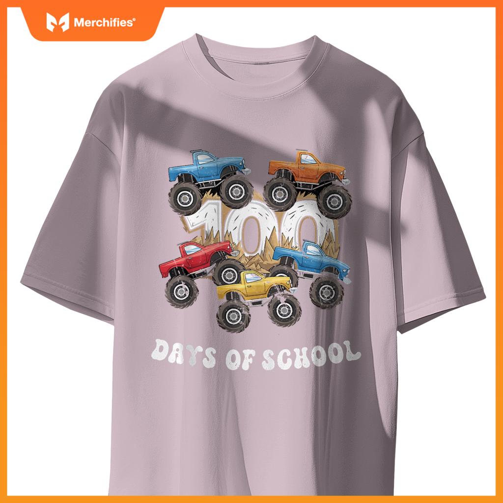 100 Days Of School Monster Truck For Teacher Kids Boys Girls T-Shirt