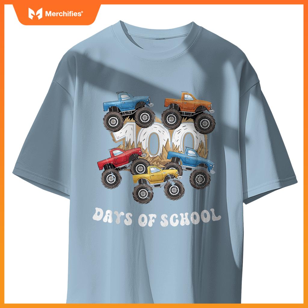 100 Days Of School Monster Truck For Teacher Kids Boys Girls T-Shirt