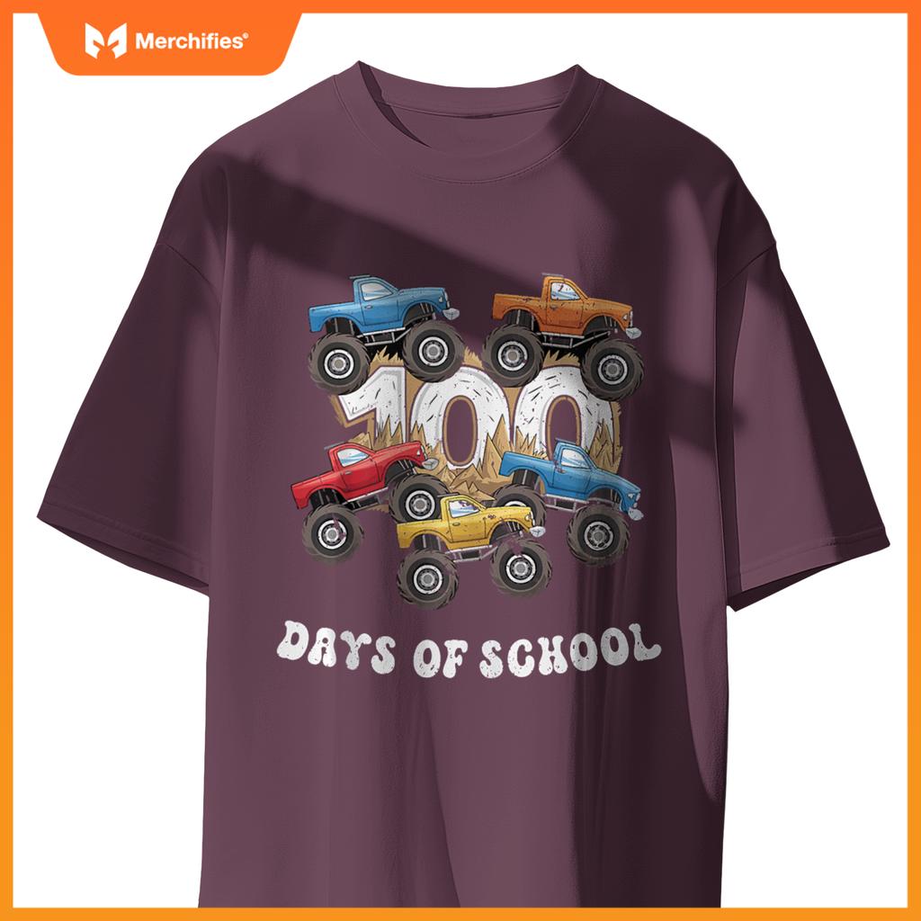 100 Days Of School Monster Truck For Teacher Kids Boys Girls T-Shirt
