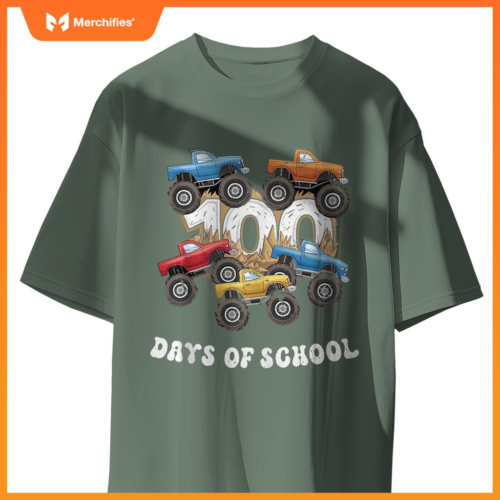 100 Days Of School Monster Truck For Teacher Kids Boys Girls T-Shirt