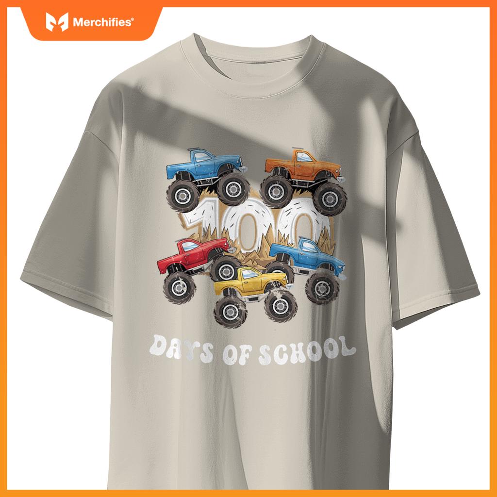 100 Days Of School Monster Truck For Teacher Kids Boys Girls T-Shirt