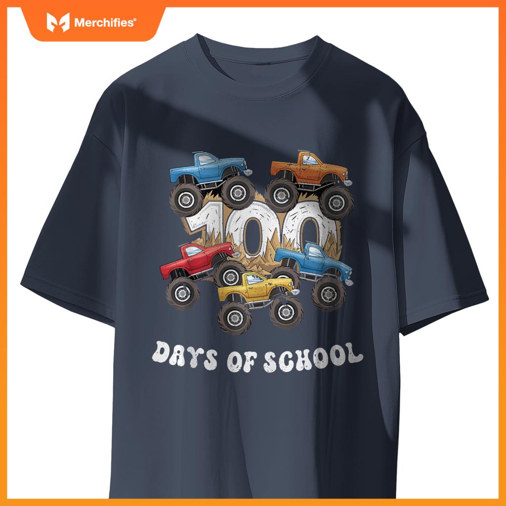 100 Days Of School Monster Truck For Teacher Kids Boys Girls T-Shirt