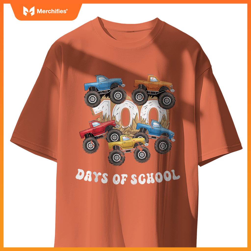 100 Days Of School Monster Truck For Teacher Kids Boys Girls T-Shirt