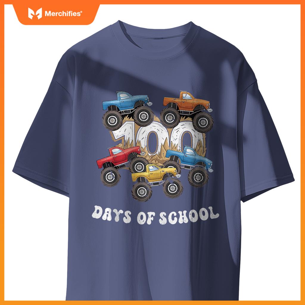 100 Days Of School Monster Truck For Teacher Kids Boys Girls T-Shirt