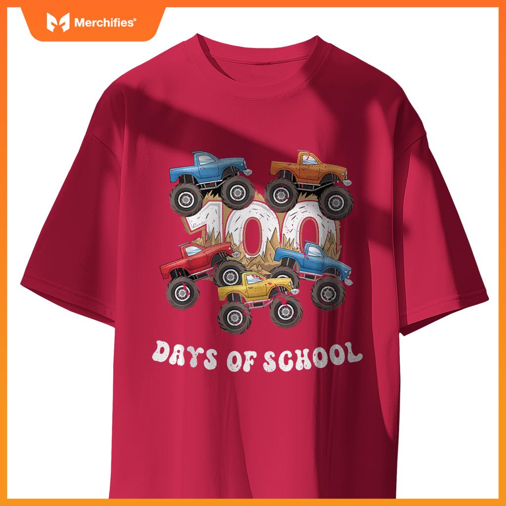 100 Days Of School Monster Truck For Teacher Kids Boys Girls T-Shirt