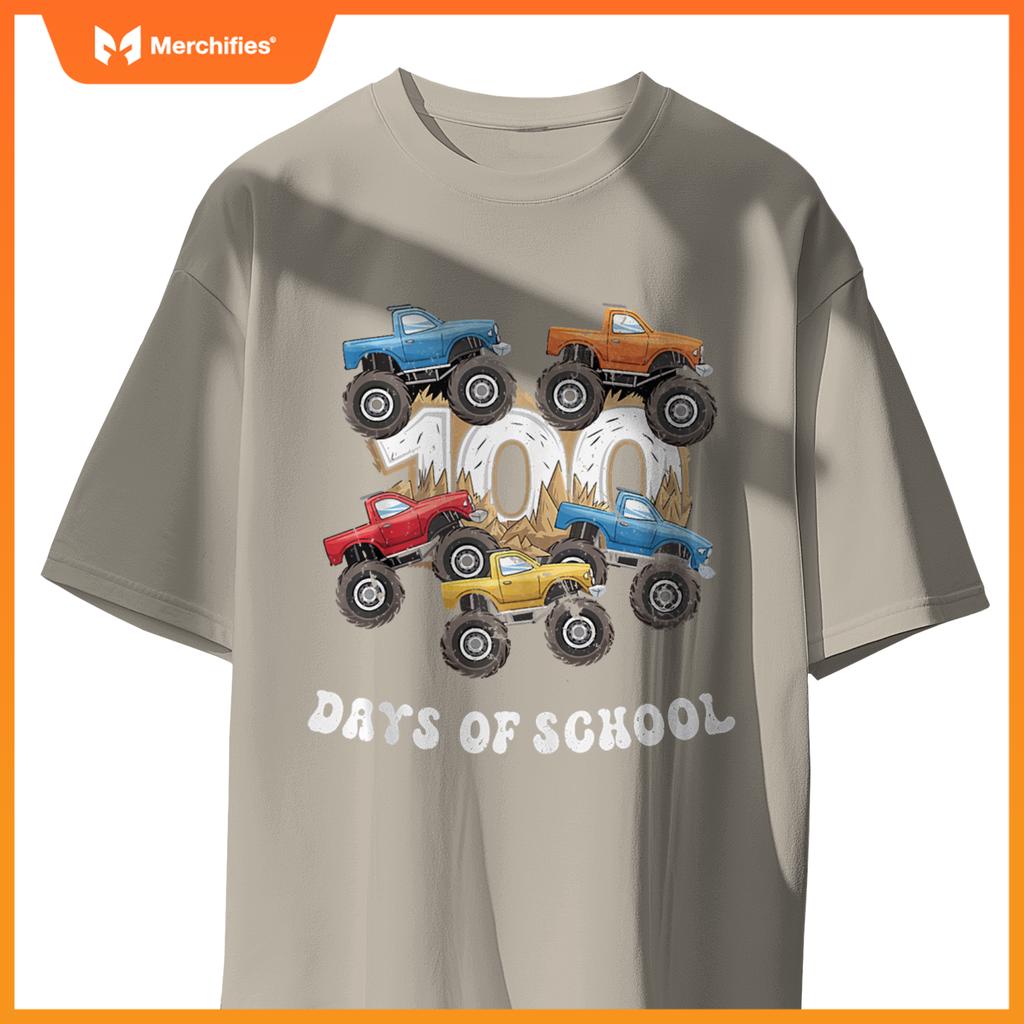 100 Days Of School Monster Truck For Teacher Kids Boys Girls T-Shirt