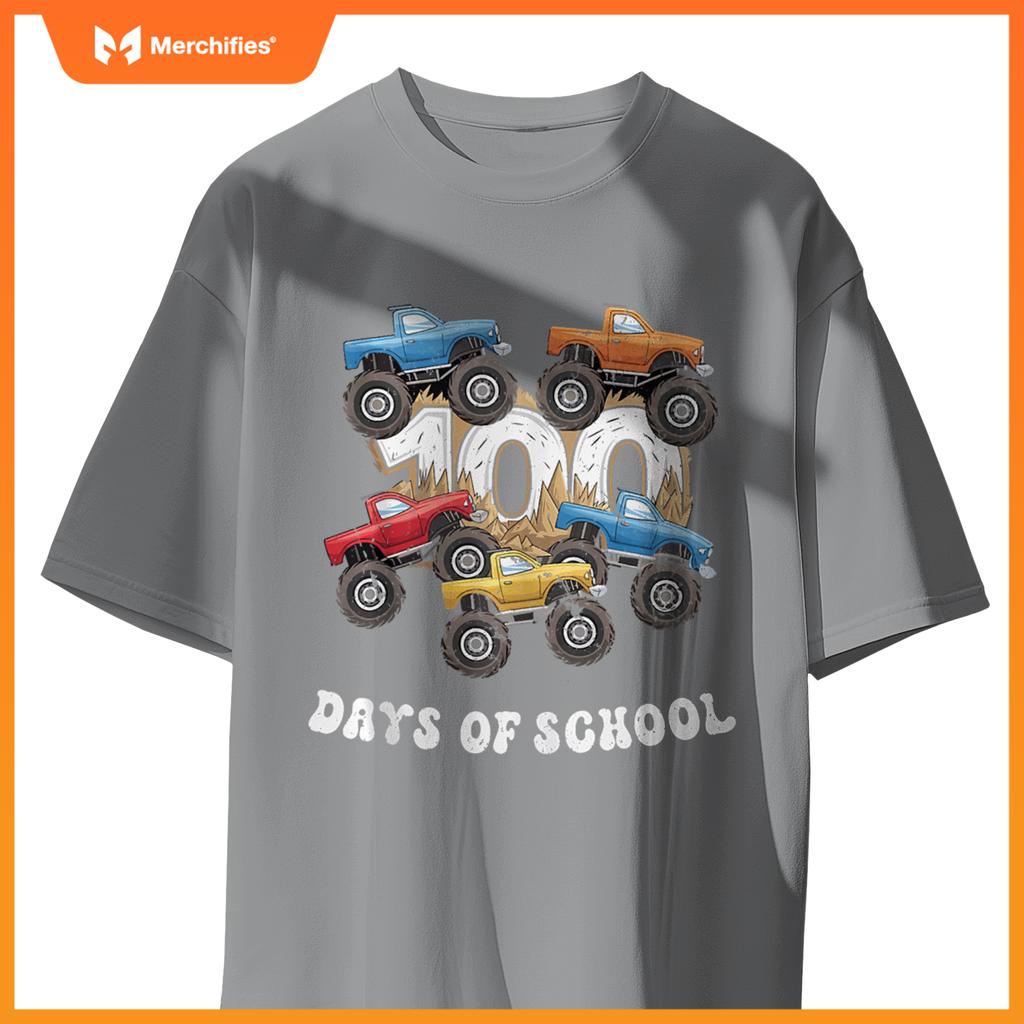 100 Days Of School Monster Truck For Teacher Kids Boys Girls T-Shirt
