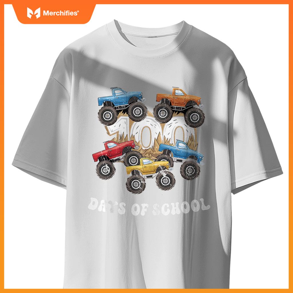 100 Days Of School Monster Truck For Teacher Kids Boys Girls T-Shirt